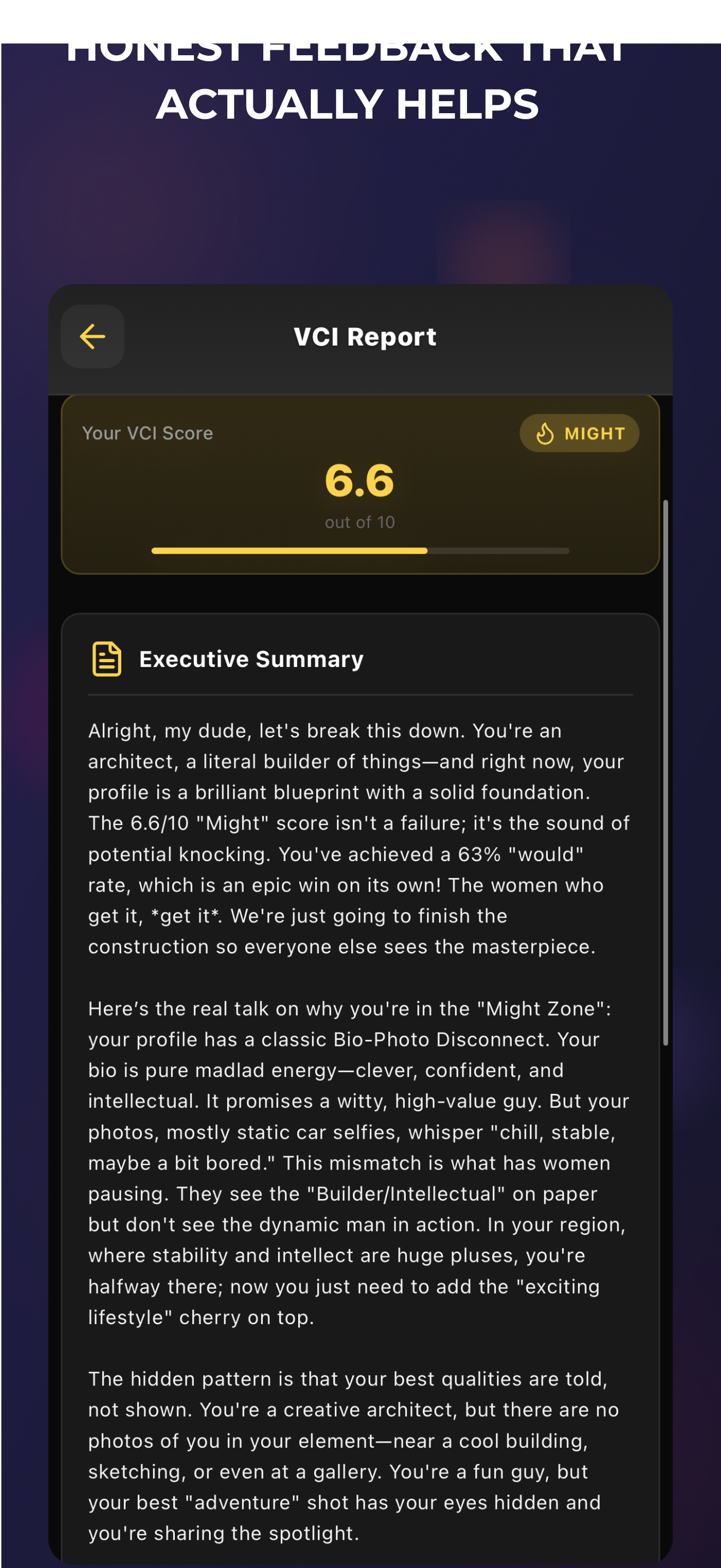 Detailed breakdown of your profile's strengths